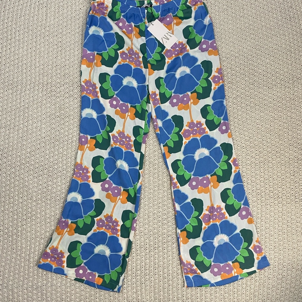 NWT Zara Floral Wide-Leg Pants